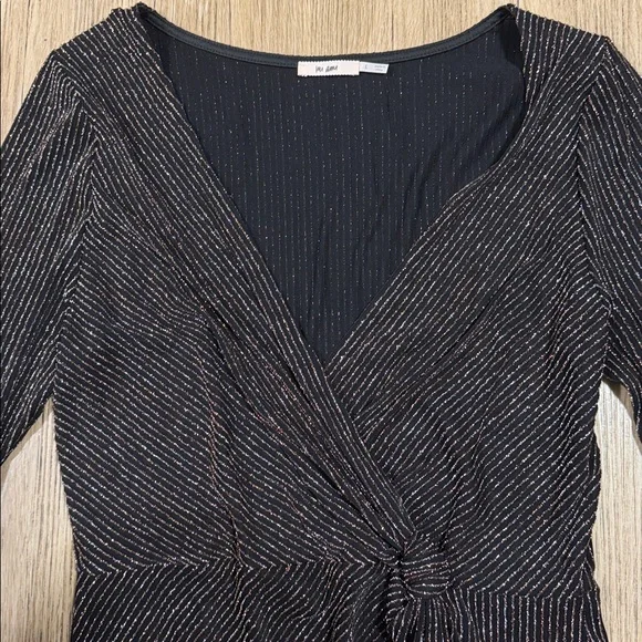 Mi Ami Black Metallic Thread Wrap-Front Long Sleeve Dress L - Picture 4 of 5